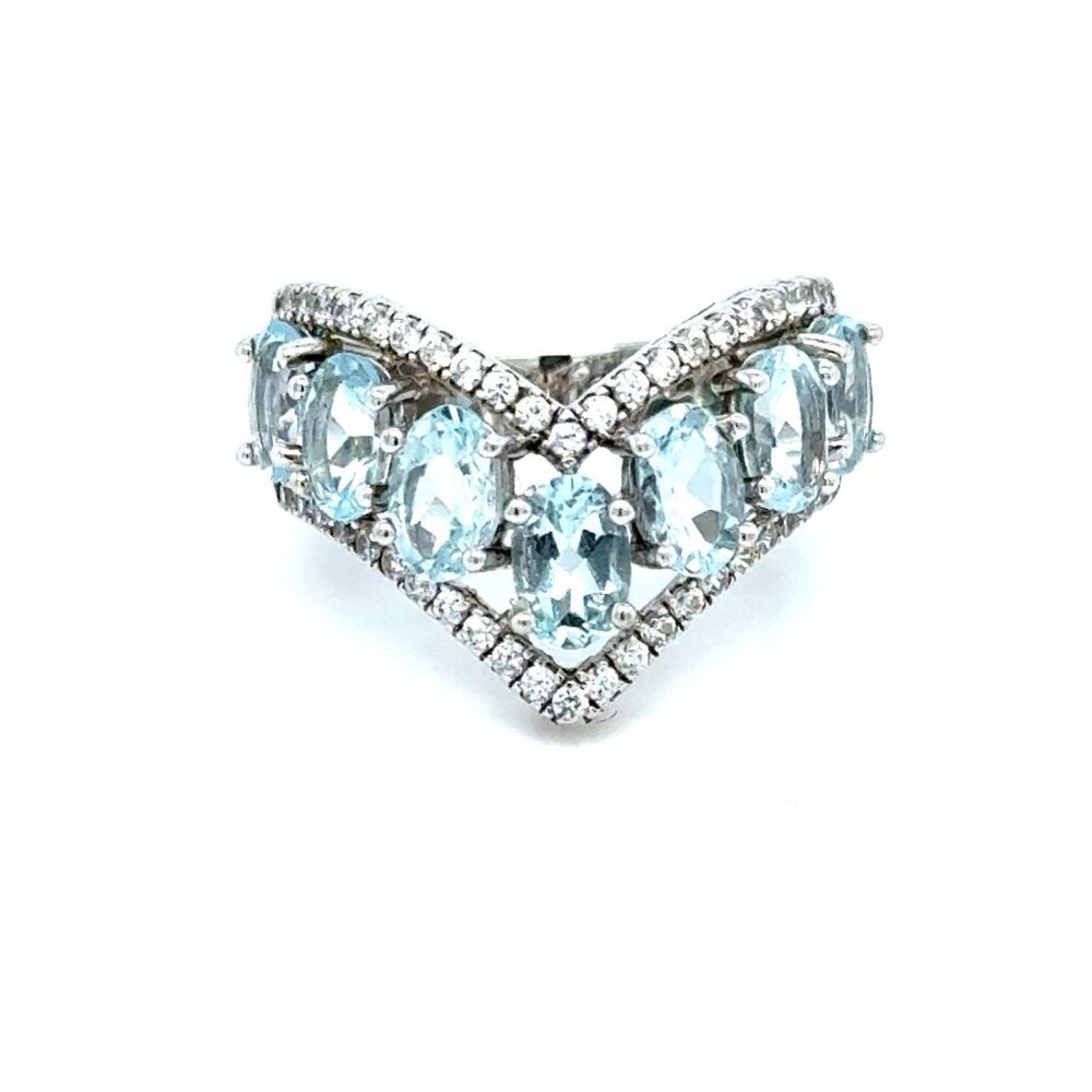 925 Silver Blue Stones V Ring
